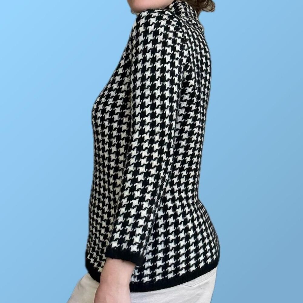 Vintage Lauren Ralph Lauren Houndstooth Mock Neck Sweater | Merino Wool Blend | - Picture 3 of 7